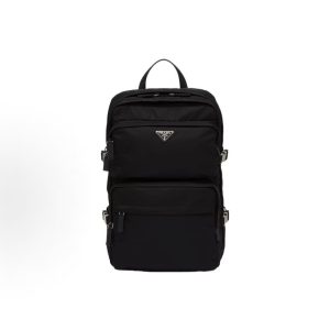 PRADA Re-Nylon Saffiano Enamel Metallic Triangle Logo Zip Closure School Bag Backpack Backpack Unisex Couple Black