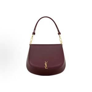 SAINT LAURENT VOLTAIRE BOX brand distressed classic logo shoulder tote bag women's Cabernet Sauvignon red
