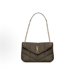 SAINT LAURENT YSL PUFFER Gold Label Logo Sliding Chain Strap Crossbody Shoulder Bag Women's Brown