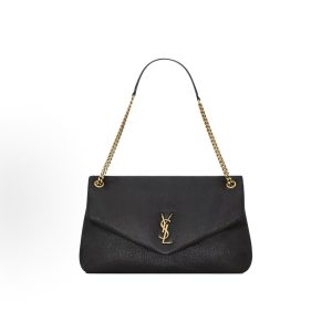 SAINT LAURENT YSL CALYPSO Gold Label Logo Snap Closure Tote Shoulder Bag Large Women's Black
