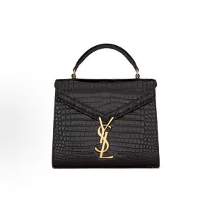 SAINT LAURENT CASSANDRA Gold Label Logo Crocodile Embossed Shiny Crossbody Bag Handbag Shoulder Bag Mini Women's Black