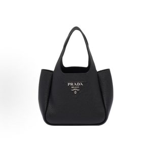 PRADA Metal Lettering Vegetable Basket Tote Bag Bucket Bag Shopping Bag Women's Black