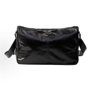 PRADA Enamel Metallic Triangle Logo Zip Closure One Shoulder Crossbody Bag Regular Men's Black