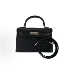 HERMES Mini Kelly II 19 Silver Buckle Kelly Bag Crossbody Handbag 19 Women's 89 Noir Black