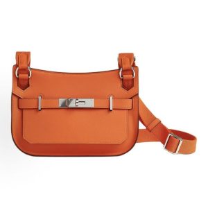 HERMES Jypsiere Gypsy Silver Buckle Crossbody Shoulder Bag Women's Aluminum Dan Orange