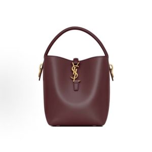 SAINT LAURENT LE 37 Metal logo adjustable detachable shoulder strap Bucket bag Shoulder tote Small Women's Cabernet Sauvignon Red