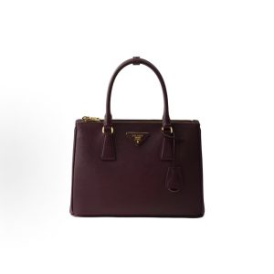 PRADA Saffiano Metallic Engraved Logo Tote Bag Medium Women's Burgundy