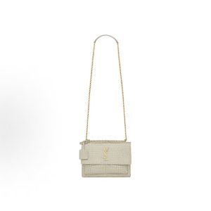 SAINT LAURENT YSL SUNSET Gold Label Logo Chain Sunset Bag Crossbody Shoulder Bag Women's Vintage White