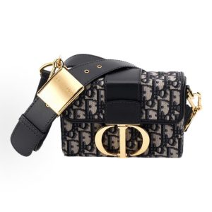 DIOR 30 Montaigne Oblique embroidered presbyopia full print wide shoulder strap Tote shoulder crossbody bag Women's denim blue