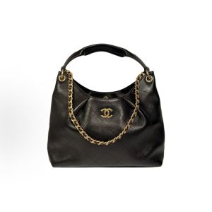 CHANEL 26C Gold Label Double C Logo Shoulder Tote Bag Medium Black