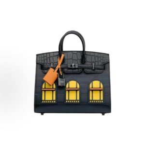 Hermès Birkin 20 - Women's - Black Hardware - Matte Black with Orange and Amber Accents