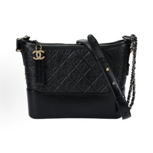 CHANEL Gabrielle 20P Vintage Rhombic Leather Chain Chain Shoulder Crossbody Bag Medium Black