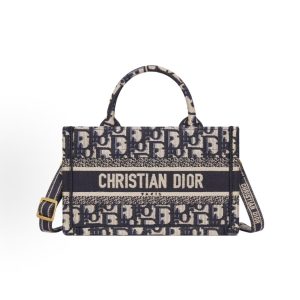 DIOR BookTote Detachable Adjustable Shoulder Strap Oblique Print Tote Bag Tote Bag Mini Women's Blue Patched Beige