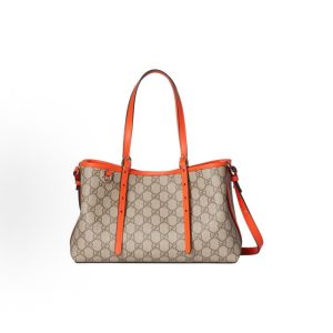 GUCCI GG Emblem Orange trim Light gold hardware Tote bag Tote bag shopping bag shoulder crossbody tote medium women's beige with dark brown