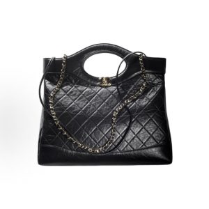 CHANEL 31Bag 26P Gold Buckle Diamond Plaid Leather Chain Hollowed-out Handle One Shoulder Tote Bag Black