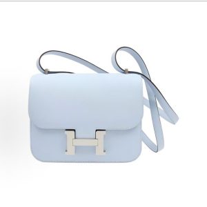 HERMES Constance 19 Silver Buckle Crossbody Shoulder Bag Haze Blue Mist Blue