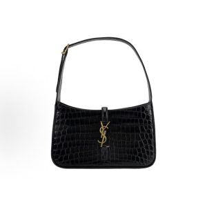 SAINT LAURENT YSL Le 5 A 7 Gold Label Logo Metal Hook Closure Crocodile Embossed Underarm Bag Wandering Bag Shoulder Bag Tote Bag Black