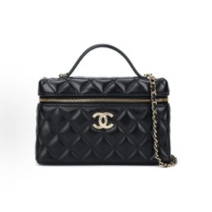 CHANEL 25B Classic Diamond Plaid Chain One Shoulder Crossbody Tote Black