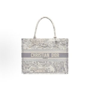 DIOR BookTote Print Pattern Embroidered Canvas Tote Medium Women's Grey