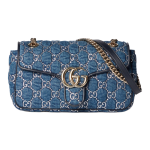 GUCCI GG Marmont Double G Logo Sliding Chain Shoulder Bag Women's Blue