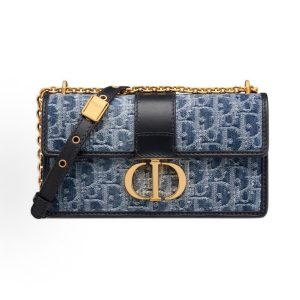 DIOR 30 Montaigne East-West Adjustable Detachable Shoulder Strap Flap Closure Toile Crossbody Bag Women's Blue