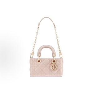 DIOR Lady D-Joy Metallic Finish Pendant Detachable Chain One Shoulder Crossbody Tote Ultra Mini Women's Rouge Pink