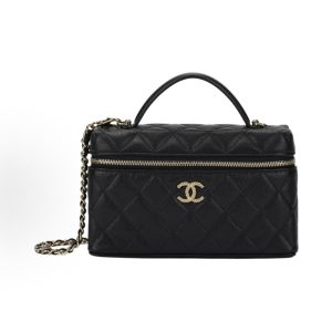 CHANEL 26P Gold Buckle Label Double C Logo Diamond Quilted Leather Chain Crystal Gold Metal Box Bag Crossbody Handheld Cosmetic Bag Black