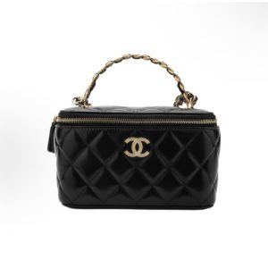 CHANEL 23S Rhomboid Leather Chain Gold Hardware Shoulder Bag Crossbody Bag Tote Bag Black