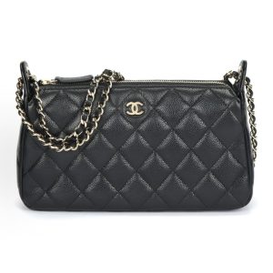 CHANEL 25A Granulated Cowhide Gold Hardware HOBO Underarm Bag Crossbody Shoulder Bag Black