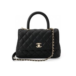 CHANEL 25P Gold Label Granulated Embossed Calfskin Shoulder Bag Crossbody Bag Tote Bag Black