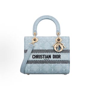 DIOR Lady D-Lite Detachable Wide Strap Rattan One Shoulder Crossbody Tote Medium Women's Sky Blue