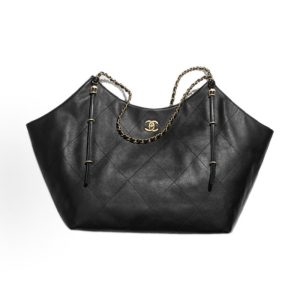 CHANEL 25S Vintage Gold Chain Shoulder Bag Large Black