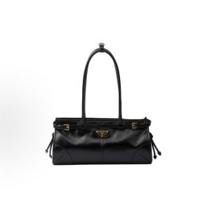 PRADA Bonnie soft lux Long Handle Leather Shoulder Bag Medium Women's Black