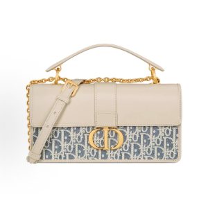 DIOR 30 Montaigne Blue Raffia Effect Check One Shoulder Tote Bag Women's Beige
