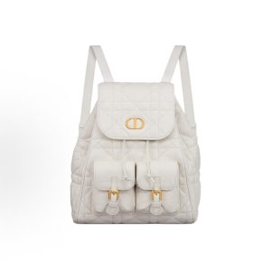 DIOR Caro Adjustable Shoulder Strap Flap Drawstring Closure Backpack Medium Women's White