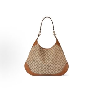 GUCCI Body Detachable Adjustable Shoulder Strap Magnetic Closure Original One Shoulder Tote Bag Medium Women's Beige with Dark Brown