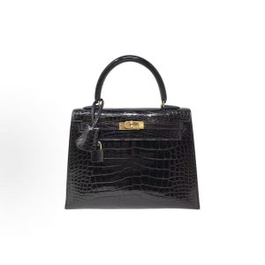 HERMES Kelly 25 Gold Buckle Kelly Bag Shoulder Tote 25 Women's 89 Noir Black