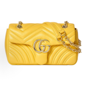 GUCCI GG Marmont Herringbone Design Gold Hardware Shoulder Bag Small Women's Yellow