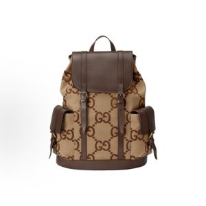 GUCCI Jumbo Super Double G Big Presbyopia Logo Large Capacity School Bag Backpack Backpack Unisex Same Couple Ebony Color Camel Color Matching Brown
