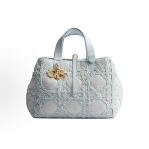 DIOR Toujours Three-Checkered Pattern Embroidered Design Tote Bag Medium Women's Blue