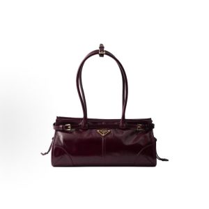 PRADA Bonnie Enamel Metal Tri-Logo Tote Bag Medium Women's Burgundy Red