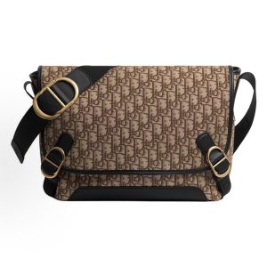 DIOR Jett Jacquard Shoulder Strap CD Buckle Courier Bag One Shoulder Crossbody Bag Medium Unisex Couple Brown