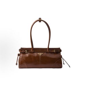 PRADA Bonnie Enamel Metal Triangle Logo Tote Bag Medium Women's Rosewood