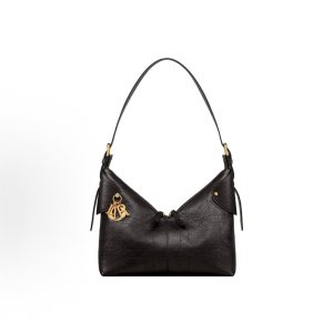 DIOR Voyage 26S Vintage Gold Finish Metallic Pleated Shoulder Bag Medium Women's Black