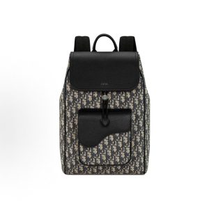 DIOR Flap Drawstring Oblique Print Backpack Backpack Men's Beige Black