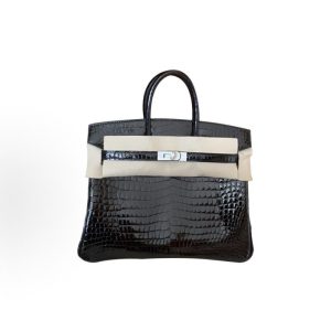 Hermès Birkin - Inverted-V Pattern Porosus Crocodile with Diamond Clasp - Standard Size - Women's - Noir (Black)