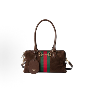 GUCCI Borsetto Logo Gold Hardware Boston Bag Shoulder Bag Medium Women's Dark Brown