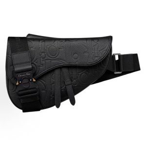 DIOR Signature embossed pattern magnetic flap closure Saddle bag crossbody bag chest bag Men's black