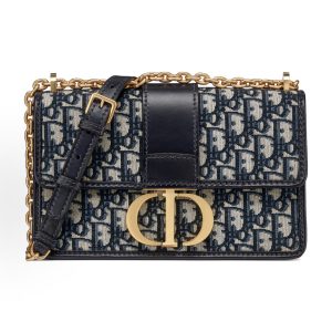 DIOR 30 Montaigne Presbyopia Full of Embroidered Metal Chain Crossbody Shoulder Bag Medium Women's Denim Blue