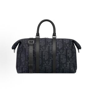 DIOR Weekender 50 Detachable Adjustable Shoulder Strap Zipper Closure One Shoulder Crossbody Tote Travel Bag Men's Black